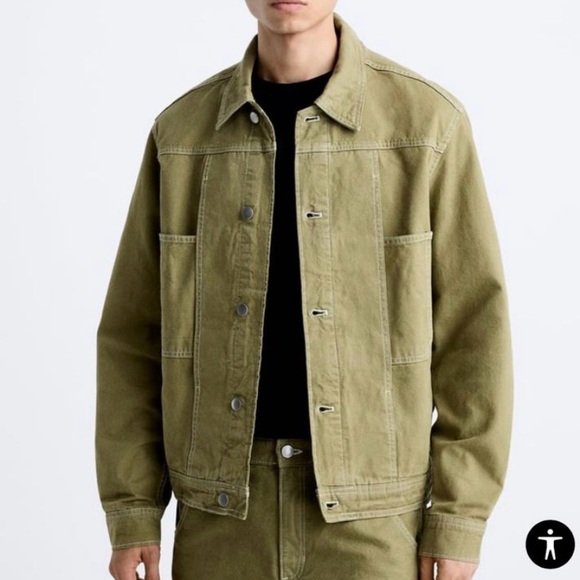 Men’s NWT ZARA Denim Jacket in Green/Khaki, Size Small - Picture 1 of 5